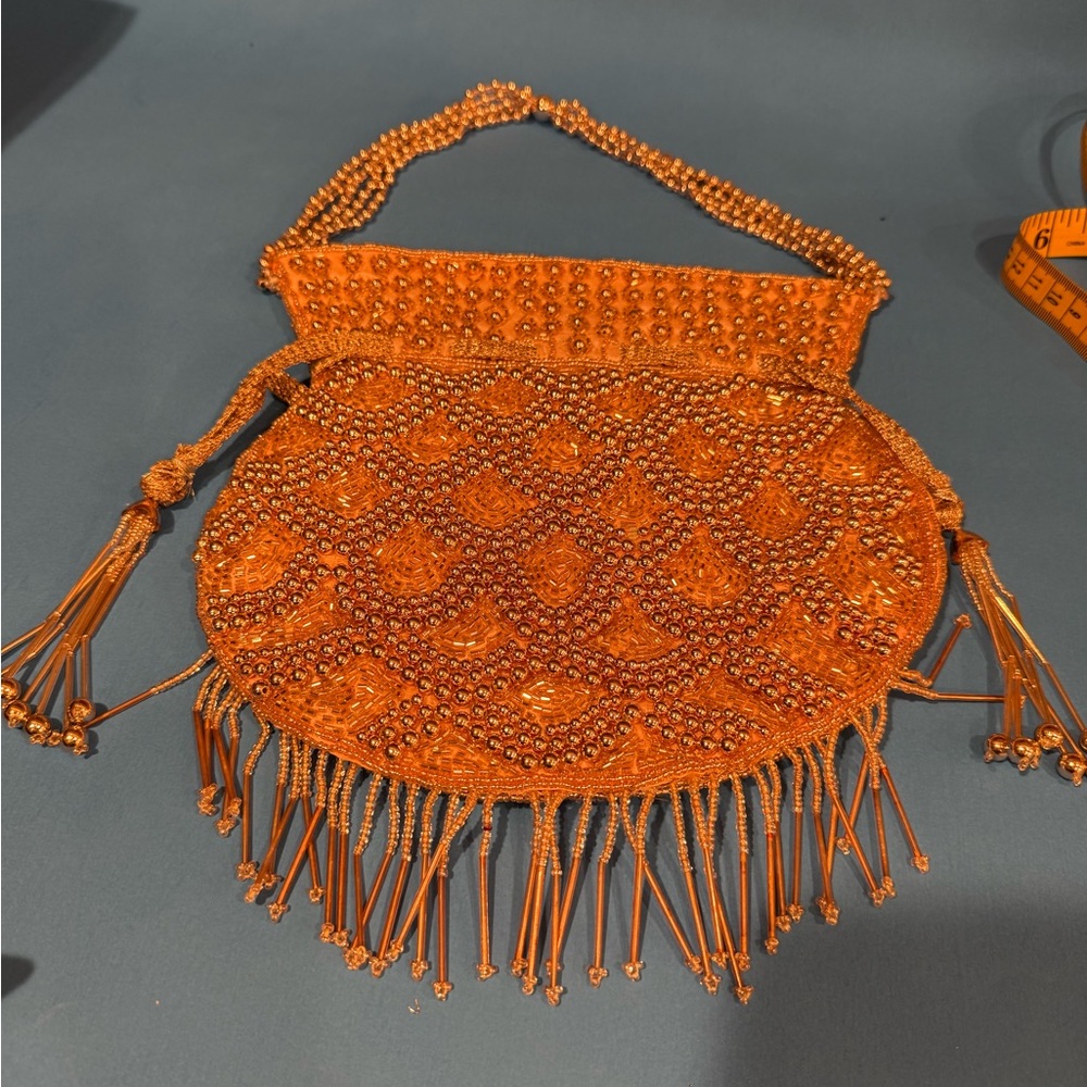 Hand Crafted Rose Gold Beaded Clutch Potli bag - Picture 8 of 9